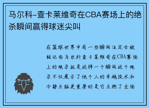 马尔科-查卡莱维奇在CBA赛场上的绝杀瞬间赢得球迷尖叫
