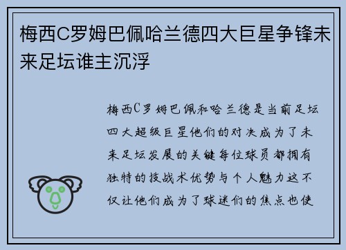 梅西C罗姆巴佩哈兰德四大巨星争锋未来足坛谁主沉浮